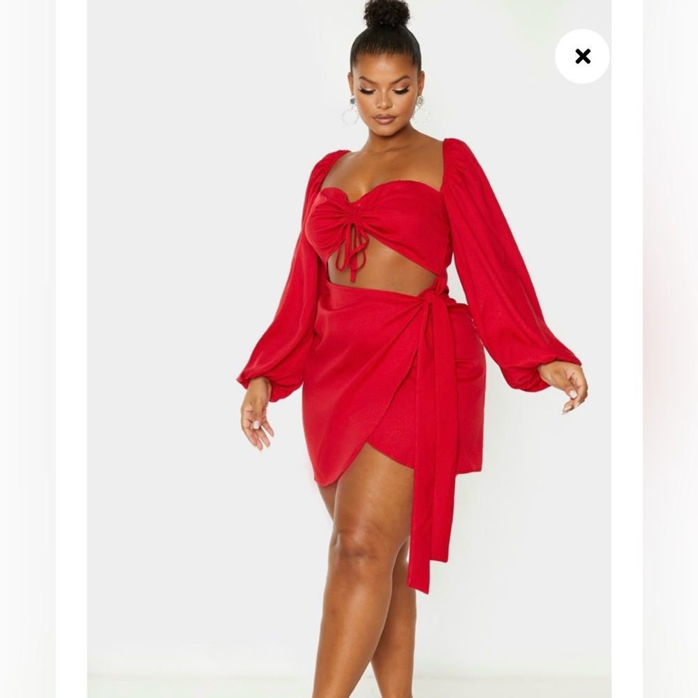 NWT PLT Plus Red Ruched Cut Out Bodycon Dress